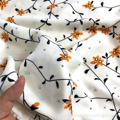 40S Rayon Satin Screen Printed With Fine Branches